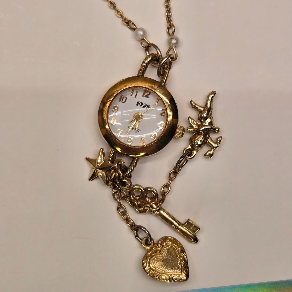 Vintage Signed 1928 Jewelry Co Watch Necklace - Victorian Revival - Picture 3 of 12